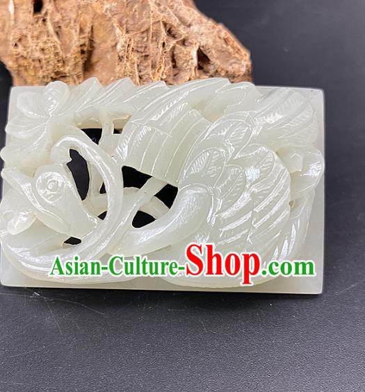 Chinese Ancient Carving Swan Jade Accessories Hetian Jade Pendant White Jade Craft