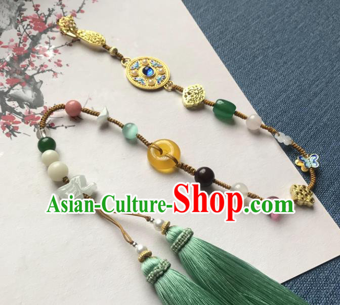 Chinese Ancient Hanfu Green Tassel Brooch Pendant Yellow Jade Jewelry Accessories Topaz Lappet