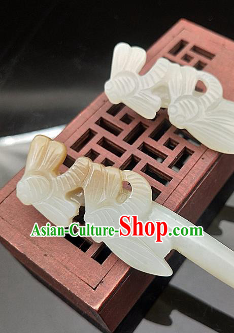 Chinese Ancient Jade Headwear Hanfu Hair Accessories Hairpin Jade Carving Dragonfly Hair Clip