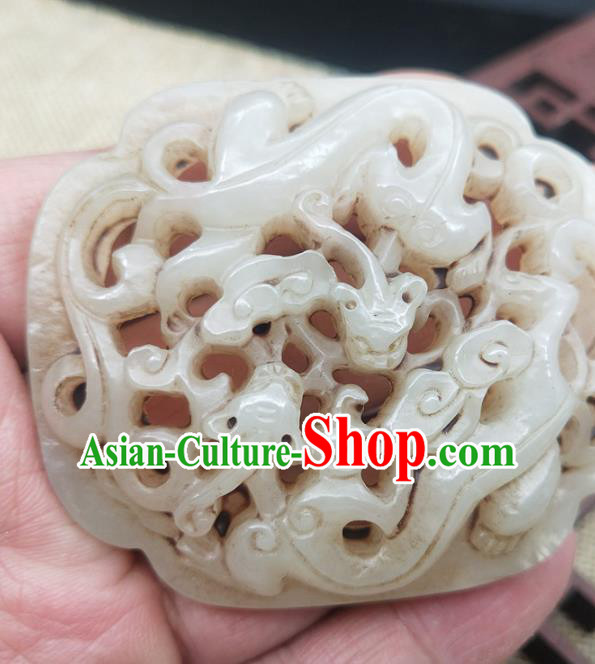 Chinese Handmade Jade Accessories Handgrip Craft Jade Necklace Carving Dragon Jade Label Pendant