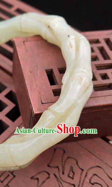 Chinese Ancient Hanfu Jade Bangle Hetian Jade Jewelry Carving Bamboo Bracelet Accessories