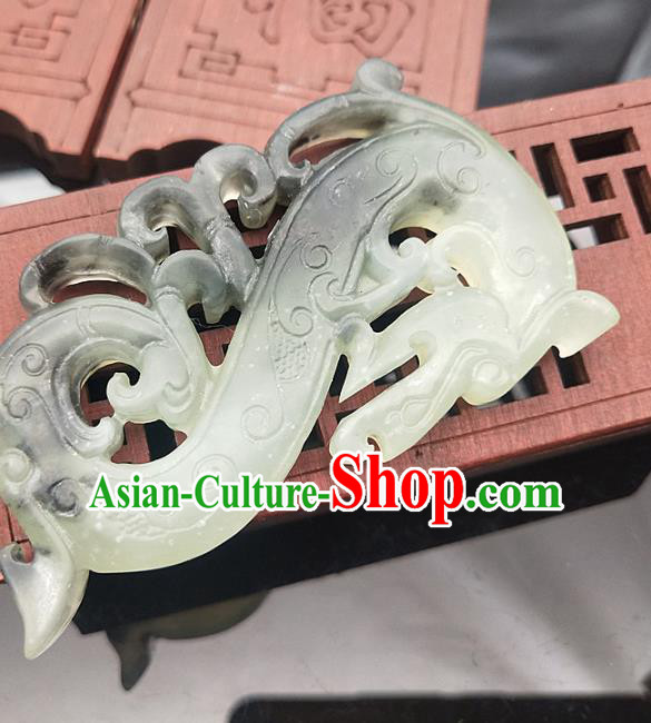 Chinese Handmade Ink Jade Accessories Handgrip Craft Jade Jewelry Carving Dragon Jade Pendant