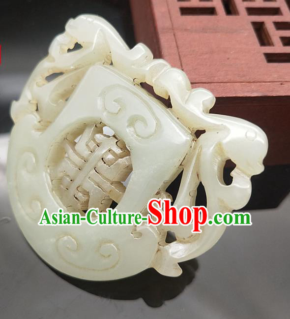 Chinese Handmade Jade Longevity Lock Accessories Handgrip Craft Jade Jewelry Jade Necklace Pendant