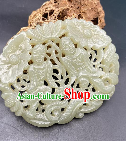 Chinese Ancient Carving Gods Jade Accessories Hetian Jade Pendant Jade Necklace Craft