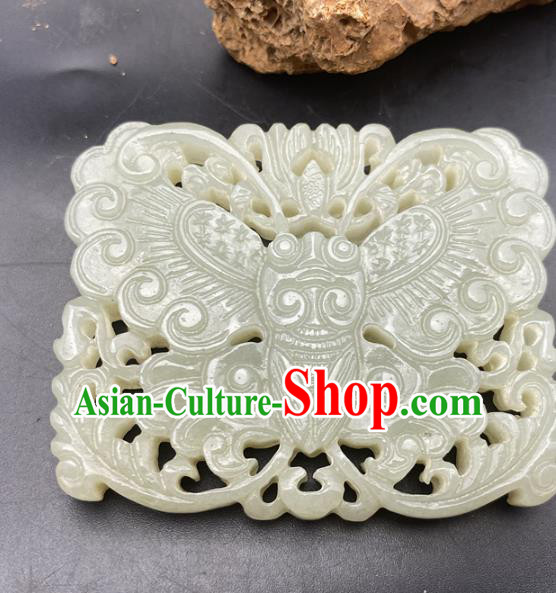Chinese Ancient Carving Butterfly Jade Accessories Hetian Jade Label Pendant Jade Necklace Craft