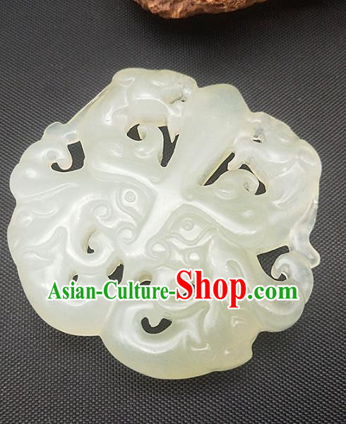 Chinese Ancient Carving Dragon Phoenix Jade Necklace Accessories Jade Label Craft Hetian Jade Pendant