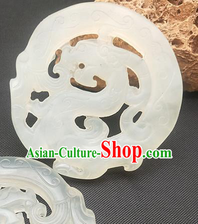 Chinese Ancient Jade Accessories Necklace Hsiuyen Jade Label Craft Carving Dragon Jade Pendant
