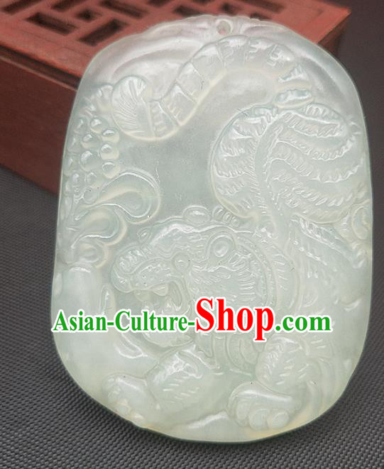 Chinese Handmade Jade Necklace Accessories Craft Pendant Hsiuyen Jade Label Carving Tiger Jade Longevity Lock
