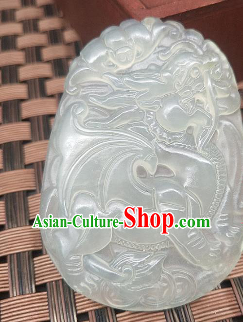 Chinese Handmade Jade Necklace Pendant Hsiuyen Jade Label Carving Kylin Jade Accessories Craft