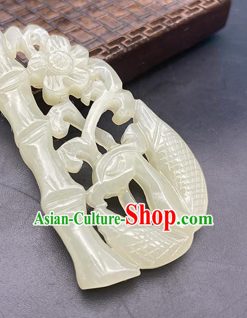 Chinese Ancient Carving Bamboo Jade Necklace Accessories Hetian Jade Pendant Jade Label Craft