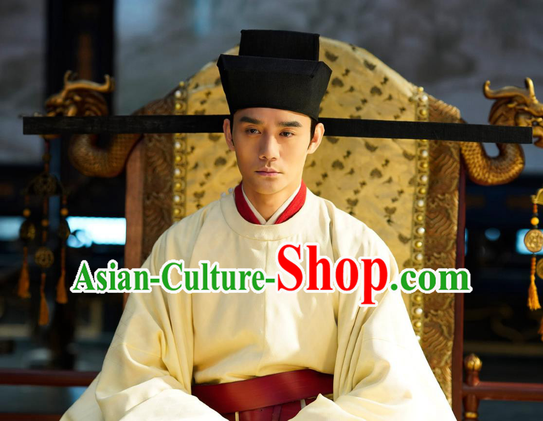 Ancient Chinese Song Dynasty Emperor Garment Historical Costumes and Headwear Drama Serenade of Peaceful Joy Renzong Wang Kai Imperial Robe