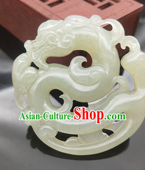Chinese Handmade Jade Carving Dragon Necklace Accessories Handgrip Craft Jade Jewelry Jade Pendant