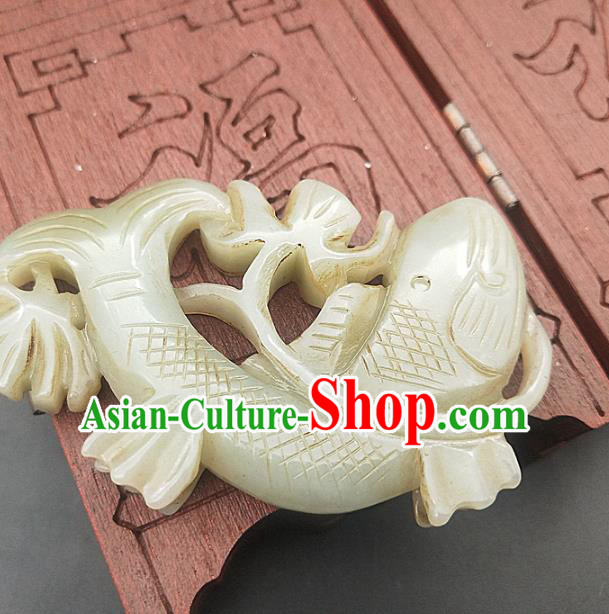 Chinese Handmade Jade Carving Carp Necklace Accessories Handgrip Craft Jade Jewelry Jade Fish Pendant