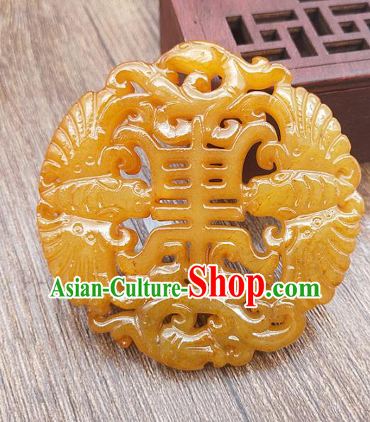 Chinese Yellow Jade Carving Necklace Accessories Handgrip Craft Handmade Jade Jewelry Jade Butterfly Pendant