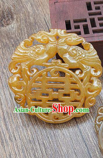 Chinese Yellow Jade Carving Phoenix Necklace Accessories Handgrip Craft Handmade Jade Jewelry Wedding Jade Pendant