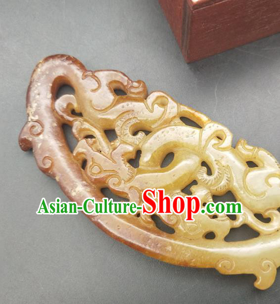Chinese Jade Carving Dragon Necklace Accessories Handgrip Craft Handmade Jade Jewelry Jade Semi Annular Pendant