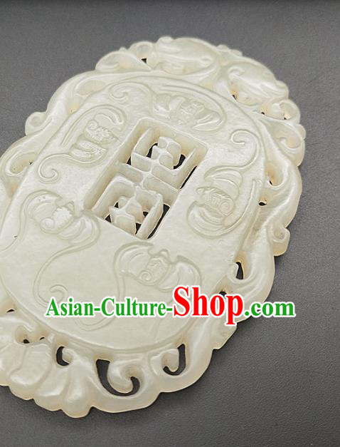 Chinese Auspicious Hetian Jade Waist Accessories Handgrip Craft Handmade Jade Jewelry Carving Bat Jade Pendant