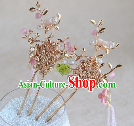 Chinese Ancient Hanfu Hair Accessories Women Hairpin Headwear Pink Shell Flowers Tassel Hair Clip