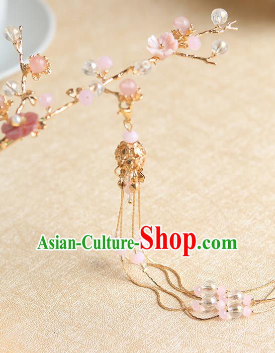 Chinese Ancient Hanfu Hair Clip Hair Accessories Women Pink Shell Plum Tassel Hairpin Headwear