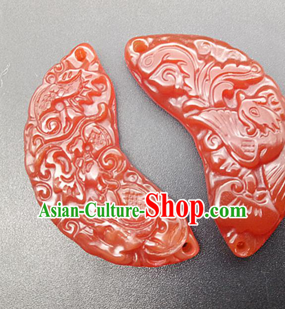 Chinese Handmade Jade Semi Annular Waist Accessories Handgrip Craft Handmade Jade Jewelry Jade Dragon Phoenix Pendant