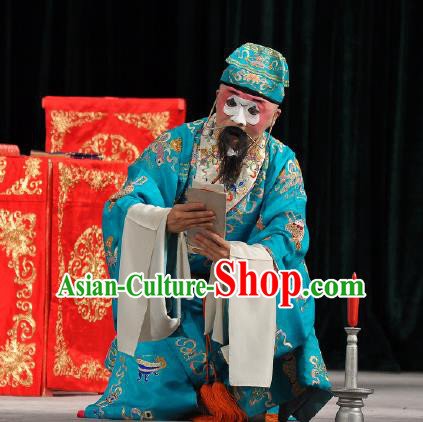 Chinese Peking Opera Chou Apparel Costumes The Huarong Path Clown Garment and Headwear