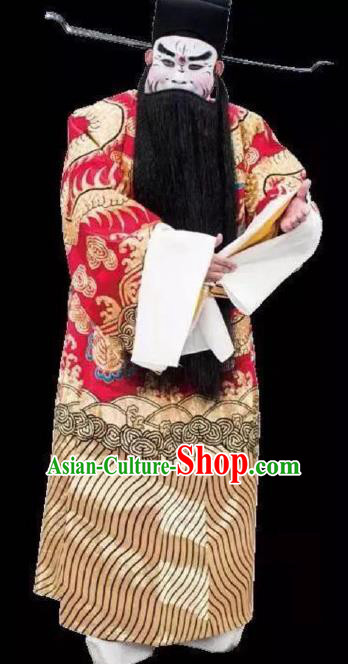 Chinese Peking Opera Apparel Old Men Costumes The Huarong Path Chancellor Cao Cao Garment and Headwear