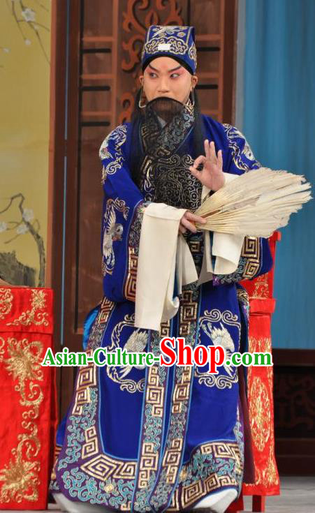 Chinese Peking Opera Military Counsellor Apparel Costumes The Huarong Path Old Men Zhuge Liang Garment and Hat