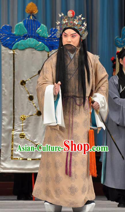 Chinese Peking Opera Military Counsellor Costumes The Huarong Path Old Men Zhou Yu Apparel Garment and Hat
