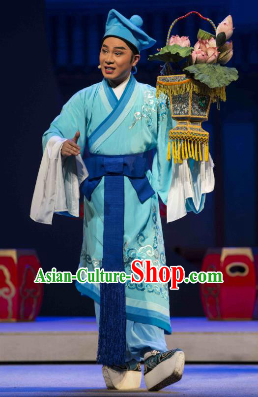 Chinese Peking Opera Sheng Young Male Costumes Double Pearl Phoenix Scholar Wen Bizheng Apparel Garment and Hat