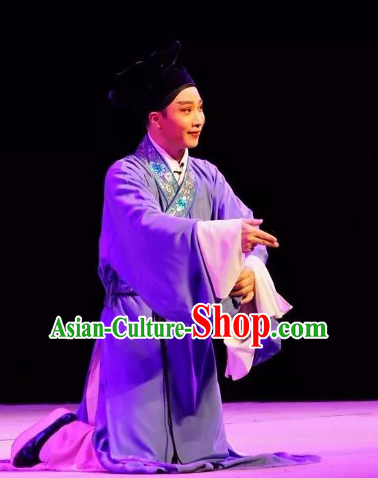 Chinese Peking Opera Xiaosheng Garment Costumes Double Pearl Phoenix Scholar Young Male Wen Bizheng Apparel and Hat