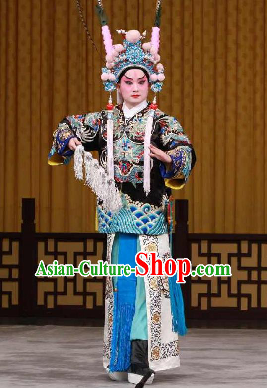 Chinese Peking Opera Wusheng Garment the Fourth Son Visits His Mother Martial Male Apparel Costumes and Headwear
