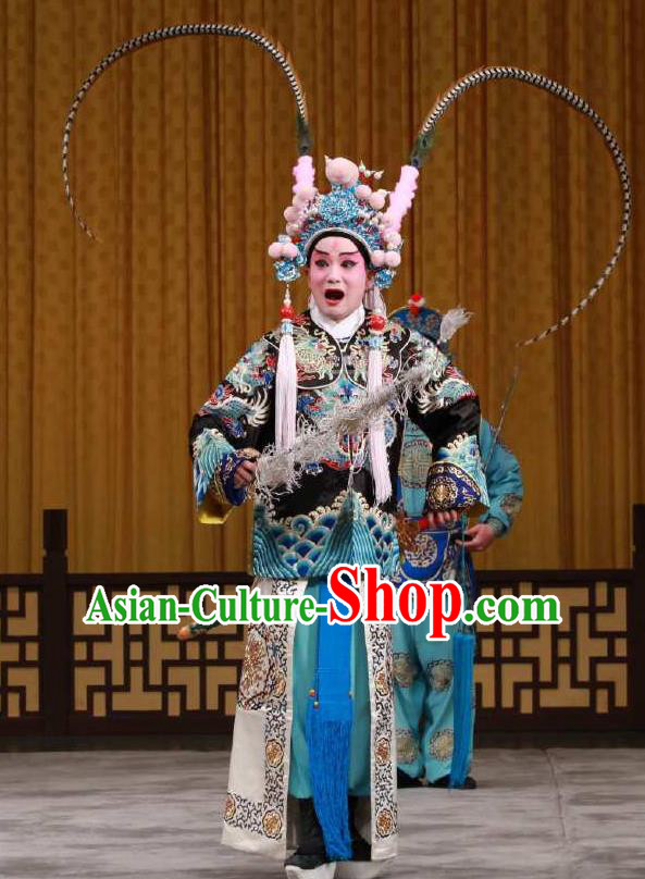 Chinese Peking Opera Wusheng Garment the Fourth Son Visits His Mother Martial Male Apparel Costumes and Headwear