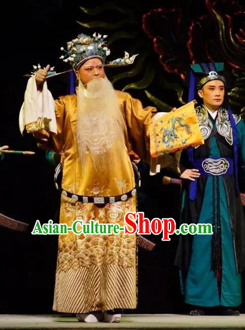 Chinese Peking Opera Embroidered Robe Garment Double Pearl Phoenix Old Men Apparel Costumes and Hat