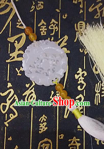 Chinese Handmade Carving Jade Label Belt Accessories Handgrip Craft Handmade White Tassel Waist Pendant