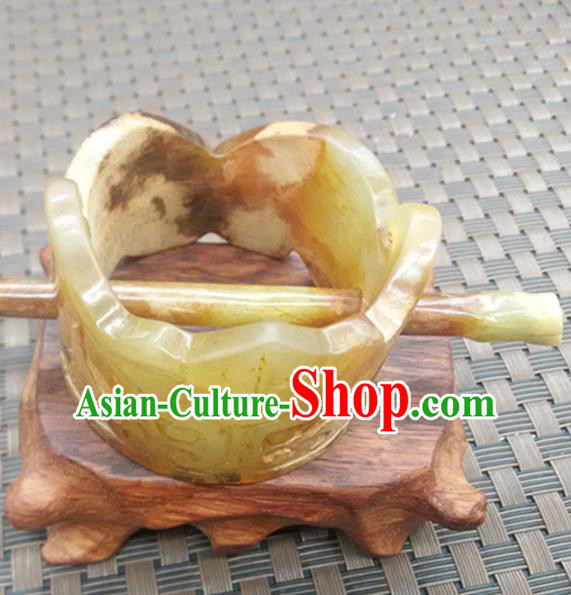 Chinese Ancient Jade Hairdo Crown Hanfu Hair Accessories Carving Monster Jade Hairpin Headwear