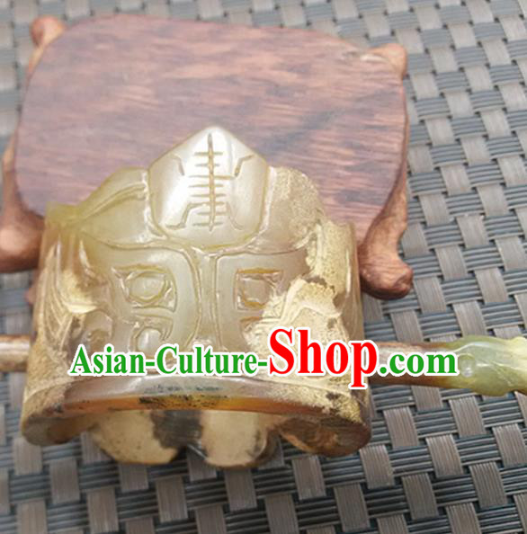 Chinese Ancient Jade Hairdo Crown Hanfu Hair Accessories Carving Monster Jade Hairpin Headwear