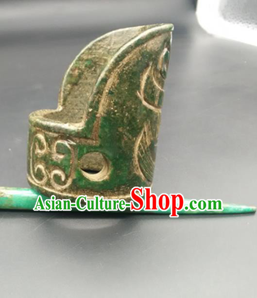 Chinese Ancient Men Jade Hairdo Crown Hanfu Hair Accessories Hairpin Carving Monster Jade Headwear