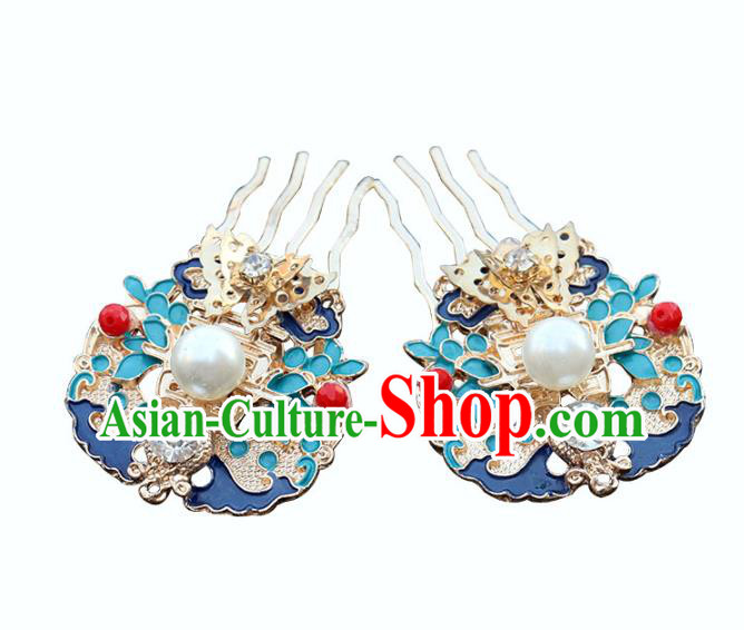 Chinese Ancient Blueing Hair Combs Hanfu Hair Accessories Hairpin Ming Dynasty Women Headwear