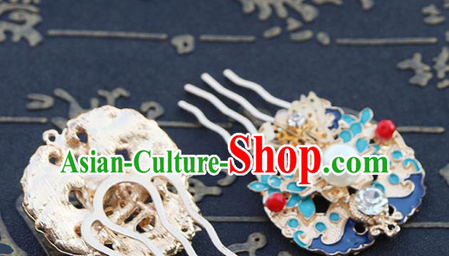 Chinese Ancient Blueing Hair Combs Hanfu Hair Accessories Hairpin Ming Dynasty Women Headwear