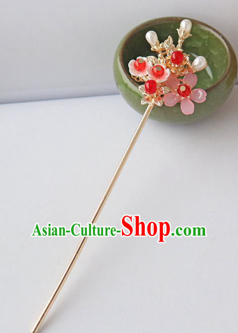 Chinese Ancient Pink Plum Hair Clip Hanfu Hair Accessories Ming Dynasty Women Headwear Hairpin