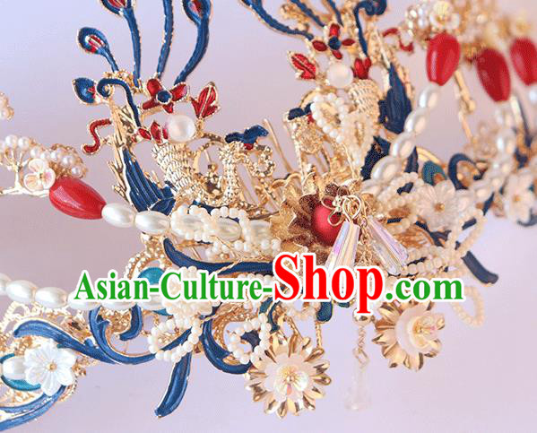 Chinese Ancient Hanfu Hairpin Hair Clip Hanfu Hair Accessories Women Headwear Pearls Phoenix Hair Comb