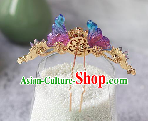 Chinese Ancient Hanfu Purple Butterfly Hair Clip Hair Accessories Women Hairpin Headwear Hair Crown