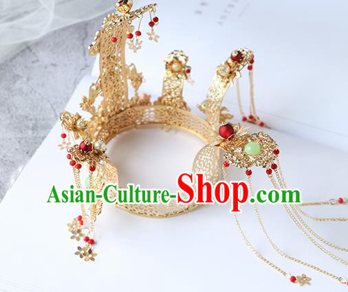 Chinese Ancient Bride Hanfu Hair Accessories Women Hairpin Headwear Hair Crown Golden Phoenix Coronet