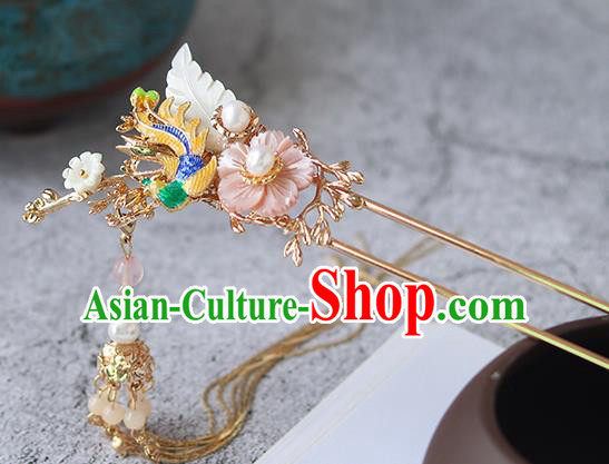 Chinese Ancient Hanfu Hair Accessories Women Golden Tassel Hairpin Headwear Golden Phoenix Hair Clip