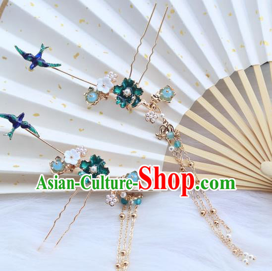 Chinese Ancient Hanfu Tassel Hair Clip Hair Accessories Women Headwear Blueing Hairpin