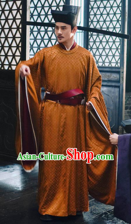 Ancient Chinese Song Dynasty Emperor Renzong Imperial Robe Historical Costumes and Headwear Drama Serenade of Peaceful Joy Wang Kai Garment