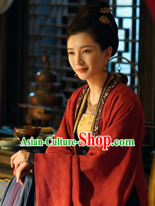 Ancient Chinese Song Dynasty Queen Historical Costumes and Headpieces Drama Serenade of Peaceful Joy Empress Cao Danshu Apparel Garment
