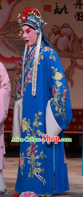 Chinese Peking Opera Niche Garment The Dream in Lady Chamber Young Male Apparels Blue Costumes and Headwear