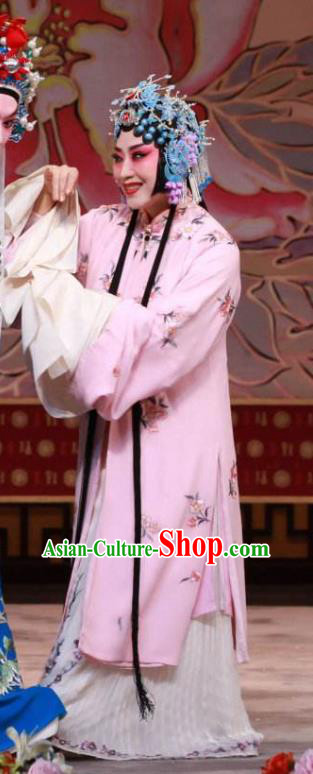 Traditional Chinese Peking Opera Hua Tan Pink Dress Apparel The Dream in Lady Chamber Garment Costumes and Headdress