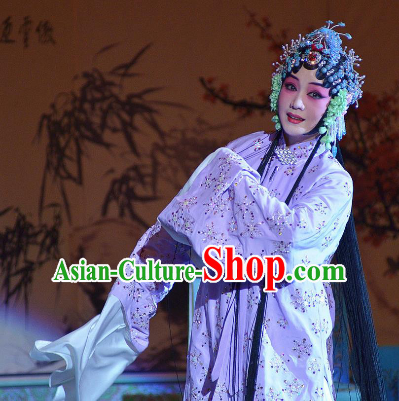 Traditional Chinese Peking Opera Diva Purple Dress Apparel The Dream in Lady Chamber Garment Rich Lady Costumes and Headdress